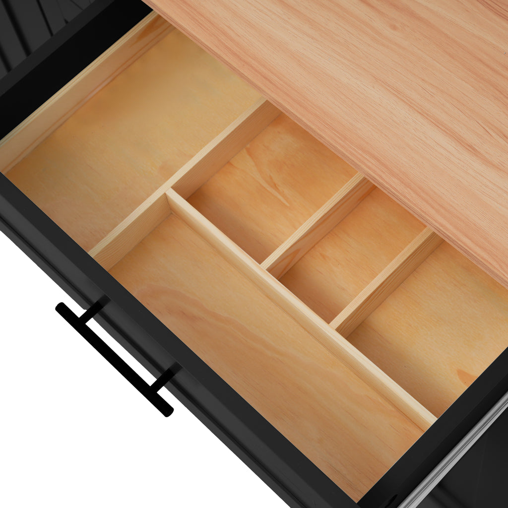 129x46(71)x91,5cm Esstischwagen /Anrichte con placa de mesa plegable, empotramientos internos en las puertas del armario, isla de cocina con 5 ruedas y estantes de intercambio y 2 cajones, para el comedor, negro