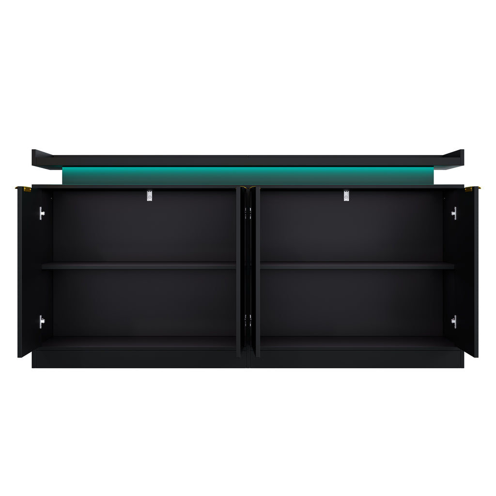 Armario de cocina con iluminación LED, Sideboard con 4 puertas, Buffet con mucho espacio de almacenamiento para el comedor y el salón, 160 × 39 × 83 cm
