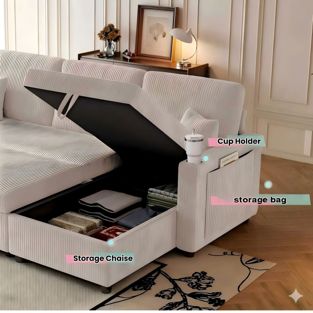 Sofá en L Sofabetten, un sofá espacioso, un sofá cómodo para dormir en las alturas y un espacio de almacenamiento adecuado para un sofá modular y un sillón en su salón de estar y en su apartamento