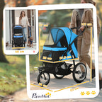 Hundebuggy, carro para perros con reflectores, plegable, cesto de almacenamiento, protección solar, ventanas de red, Oxford, azul