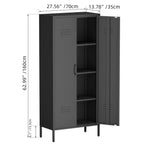 Gabinet de almacenamiento metálico alto negro con 2 puertas y estantes ajustables, gabinete multifuncional para oficina, cuarto de utilidades y garaje