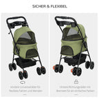 Cochecito para mascotas, plegable, 2 correas de seguridad, 2 porta-bebidas, 67 x 45 x 96 cm, Verde