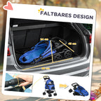 Cochecito para mascotas con función de plegado, cochecito para mascotas con ruedas dobles para perros y gatos pequeños, cochecito Oxford azul 67 x 45 x 96 cm
