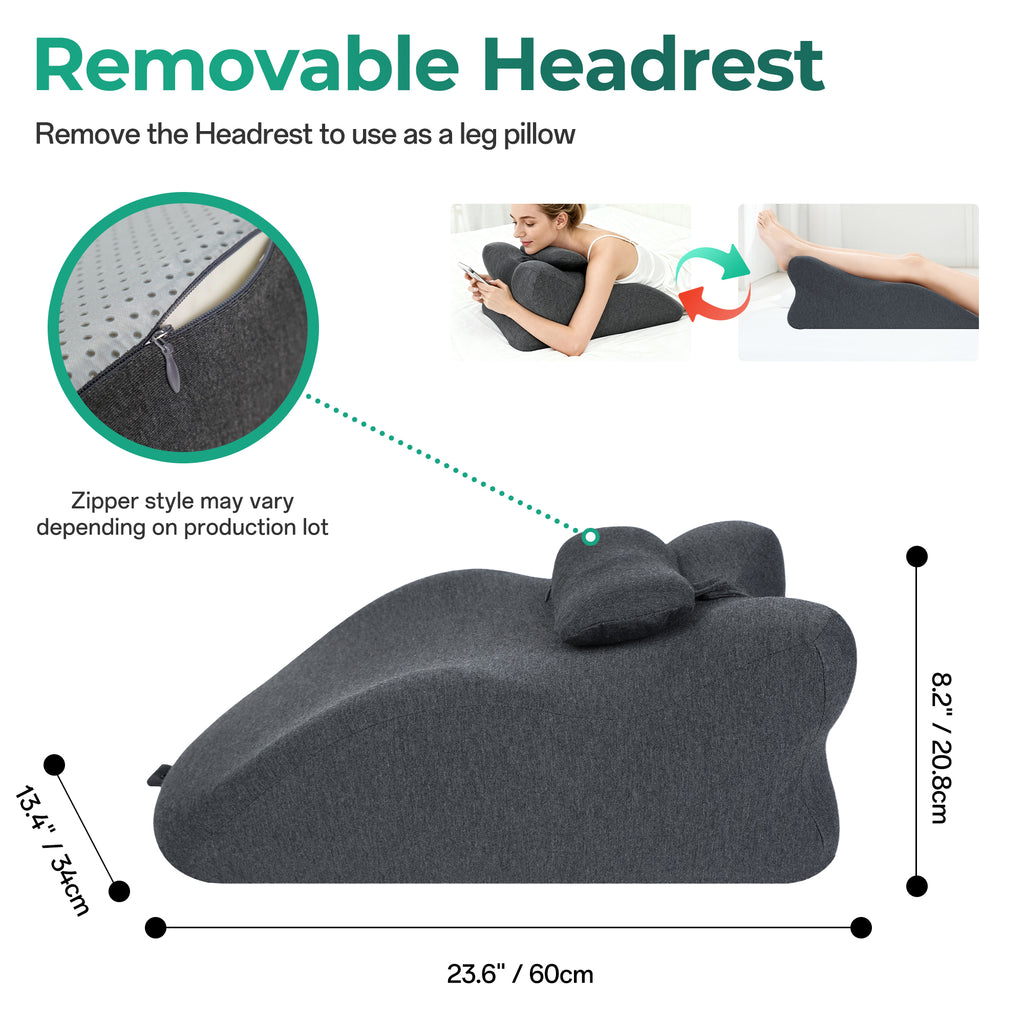 Cúshion de espuma de memoria ergonomico para dormir, para aliviar el dolor de espalda y GERD - Cúshion de apoyo elevado para dolores de espalda, para la recuperación después de operaciones y para leer, color gris oscuro