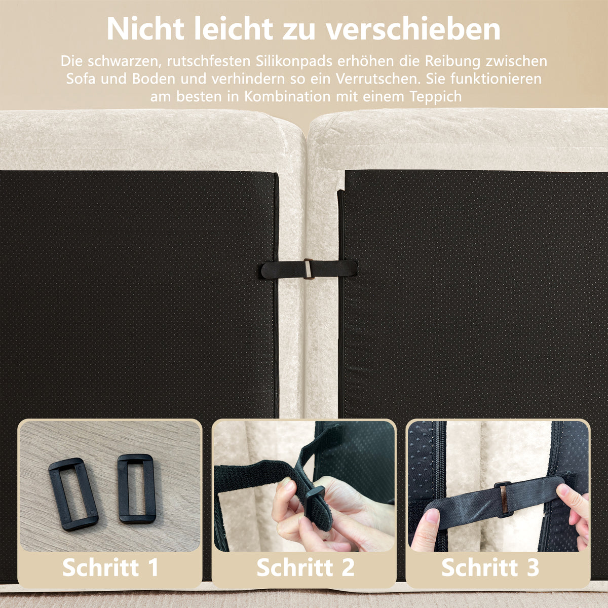 Sofá sin armazón, módulo de sofá tres plazas extra grande, hecho de cómodo material chenille, ideal para el salón, diseño antiresbaladizo, sin necesidad de montaje, color beige claro