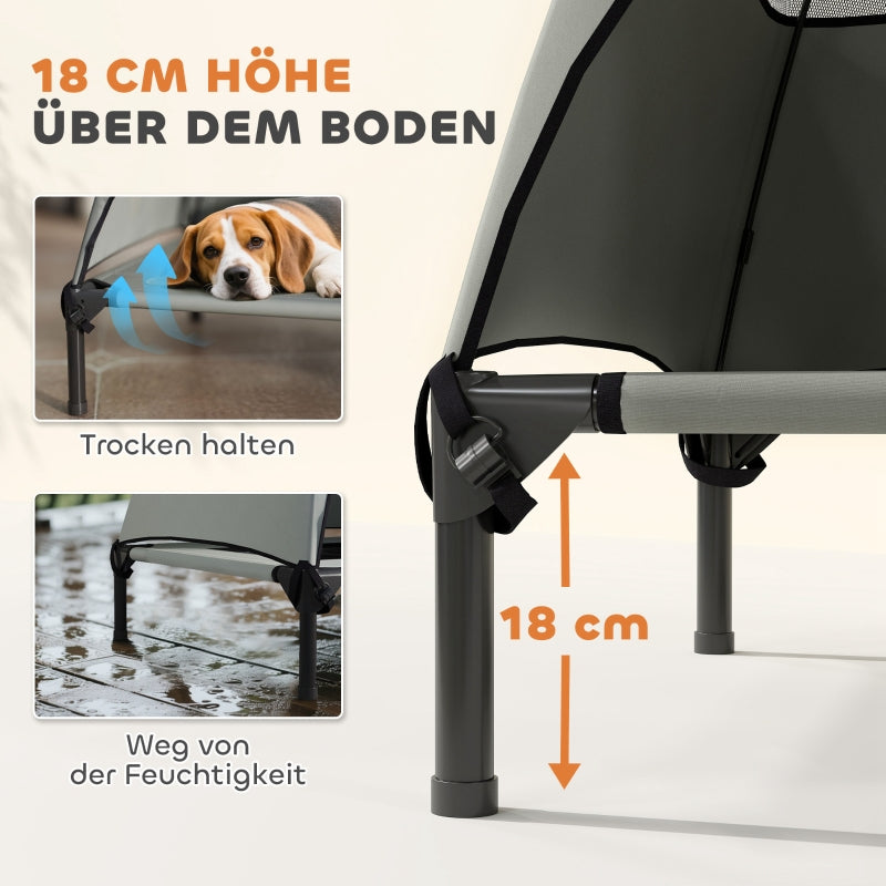 Cama para perro exterior con techo, Cama para perro elevada para perros grandes, 91 x 76 x 90 cm, Gris claro