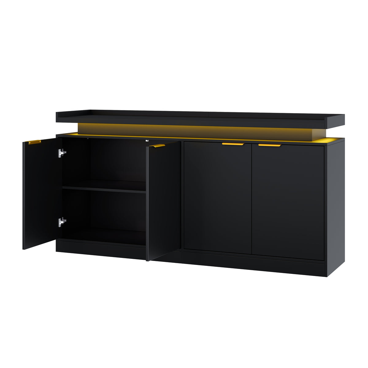 Armario de cocina con iluminación LED, Sideboard con 4 puertas, Buffet con mucho espacio de almacenamiento para el comedor y el salón, 160 × 39 × 83 cm