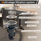 Lavabo de instalación de 75x45cm de acero inoxidable con tabla de corte, fregadero interior adicional y colador, lavabo de cocina con recubrimiento PVD, desague en cascada, construcción silenciosa y 3 tocones para accesorios