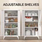 Gabinet de almacenamiento metálico de 2 puertas ajustable para despensa de la cocina, gabinete de despensa con estantes ajustables, todo de acero, para la cocina, el salón, el comedor y la oficina, blanco