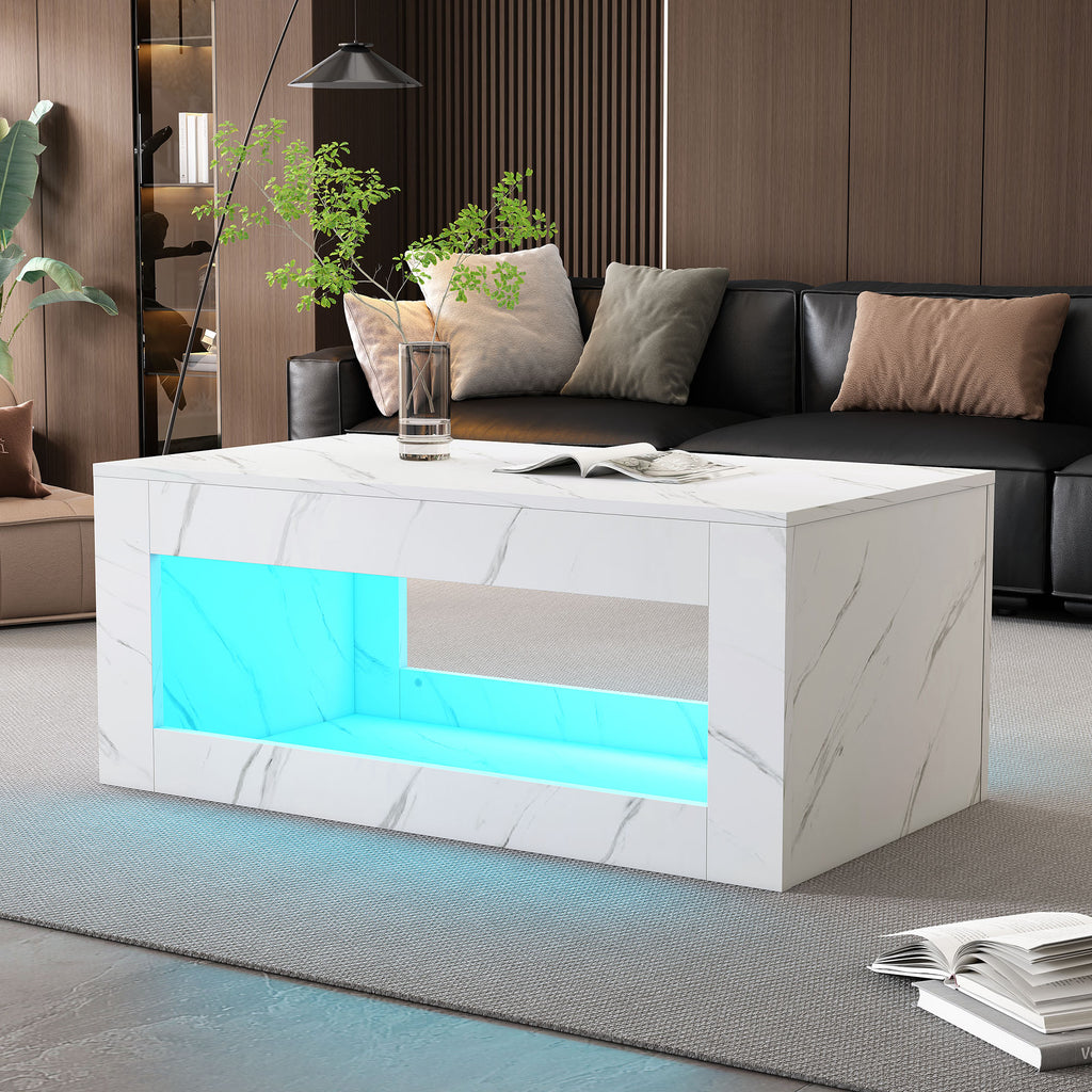 WF323710WAA) Moderno mesón LED, mesón para el salón, sofático, mesón de salón, mesón con brillo alto con control remoto, gran mesón con estampado de mármol (blanco)