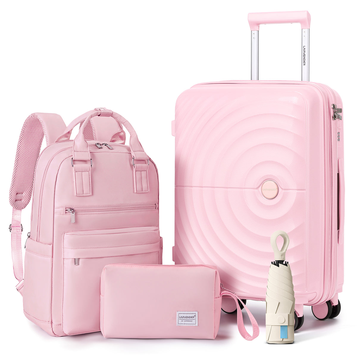 Set de equipaje ligero de 3 piezas. Maletín de mano expandible de 20 pulgadas de PP con ruedas. Color rosa