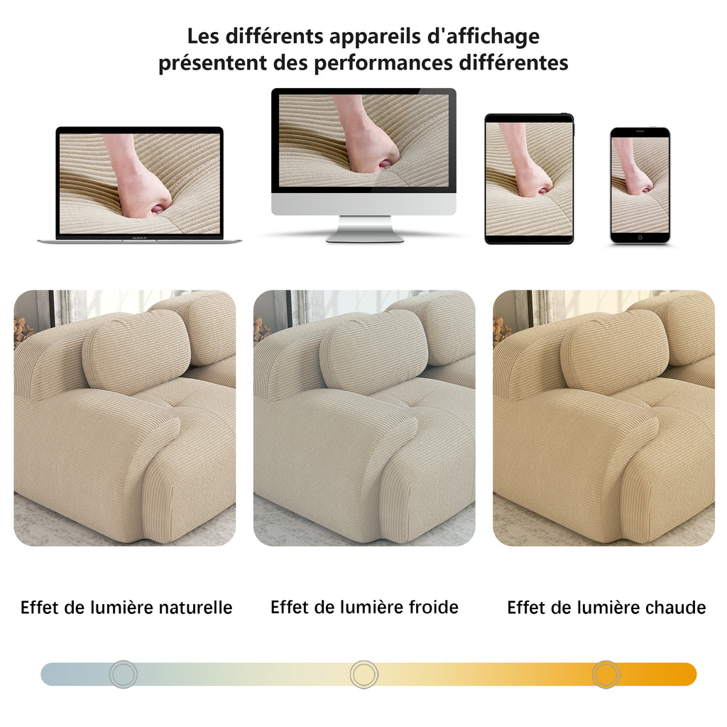 Sofá angular de 4 plazas con relleno de 32D de alta elasticidad, sofá sin armazón, antiresbaladante, con chaiselongue, reposabrazos extra anchos, combinable libremente, sin montaje para oficina, salón y cine en casa, color beige