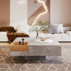 Mesita de centro para el salón, mesita lateral con caja de almacenamiento desmontable, color gris betón y color madera, 72*72*30 cm.