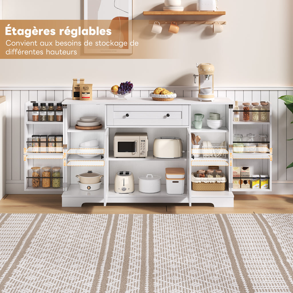 Buffet multifuncional para la cocina – Sideboard de 138 cm con cajón, puertas de estantería y soportes de empotramiento ajustables – Diseño moderno con protección anti-inclinación, ideal para la cocina, el salón y el dormitorio