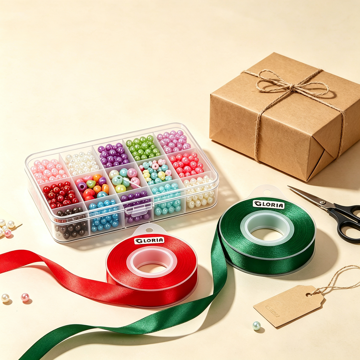 Kit Decoración de Regalos - Cintas de Raso y Perlas para Envolver