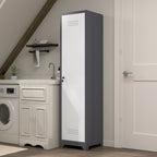 Gabinet de almacenamiento para limpieza de metal esbelto con puerta cerradora, estantes y barra de colgado, 65" de alto, organizador de utilidades para cocina, despensa, oficina, taller y garaje