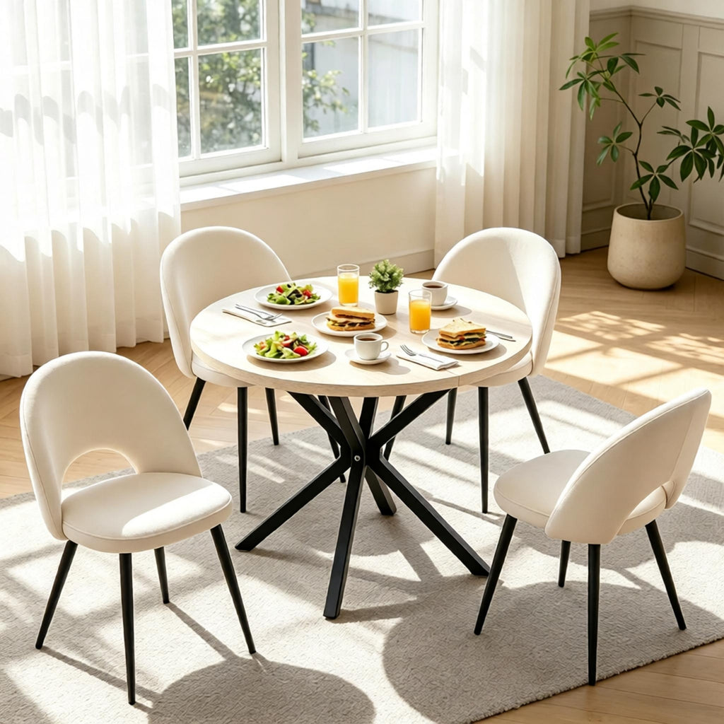 Mesa de comedor redonda moderna con estructura cruzada, Mesa redonda, Mesa universal con silueta elegante (solo mesa)