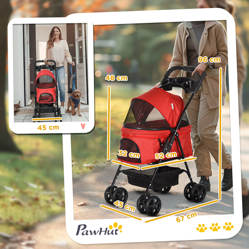Cochecito para mascotas plegable Oxford Rojo 67x45x96cm para pequeños perros y gatos