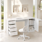Mesa de escritorio, mesa de trabajo, mesa de computadora, con 4 cajones y una superficie de almacenamiento, muebles para niños, mesa de estudio con espacio de almacenamiento, empuñaduras de cerámica rosa, 155*45*74 cm, Blanco
