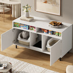 Katzentoiletten-Schrank/Katzenstreuwanne-Schrank con Alfombra de Cojín para Arena, Armario para Mascotas con Soporte, Sideboard/TV Stand para Mascotas, sin Baño para Gato, 120x50x66cm, Blanco