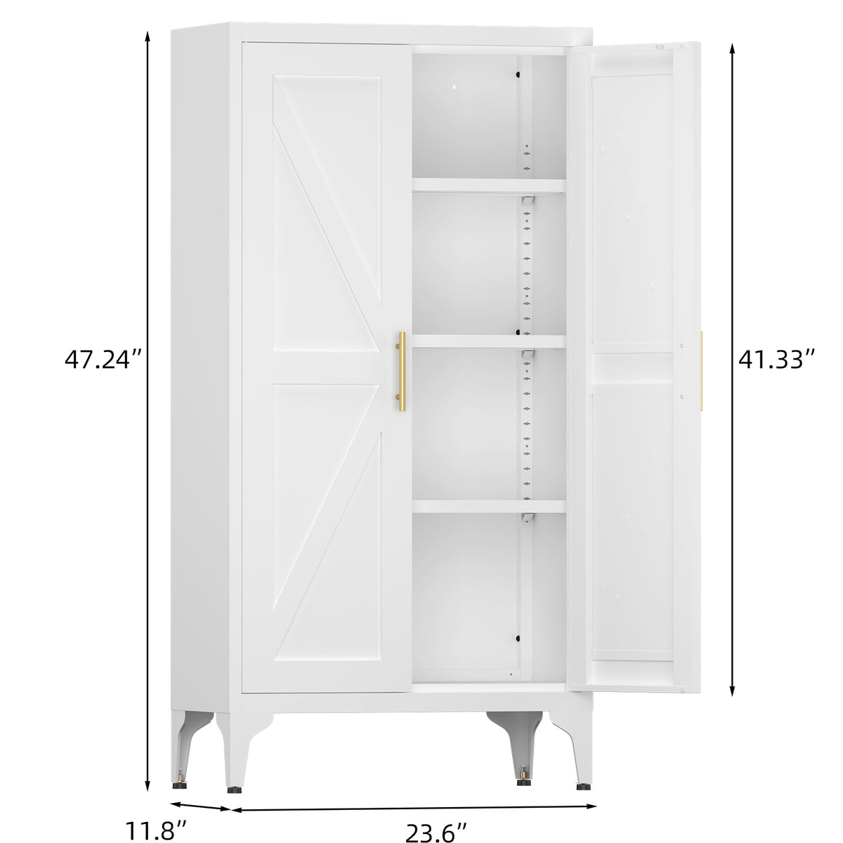 Gabinet de almacenamiento metálico de 2 puertas ajustable para despensa de la cocina, gabinete de despensa con estantes ajustables, todo de acero, para la cocina, el salón, el comedor y la oficina, blanco