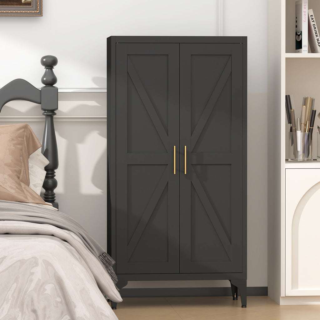 Gabinet de almacenamiento metálico de dos puertas ajustable para despensa de cocina, gabinete para el salón, comedor y oficina, negro