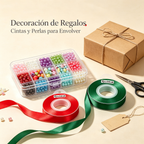 Kit Decoración de Regalos - Cintas de Raso y Perlas para Envolver