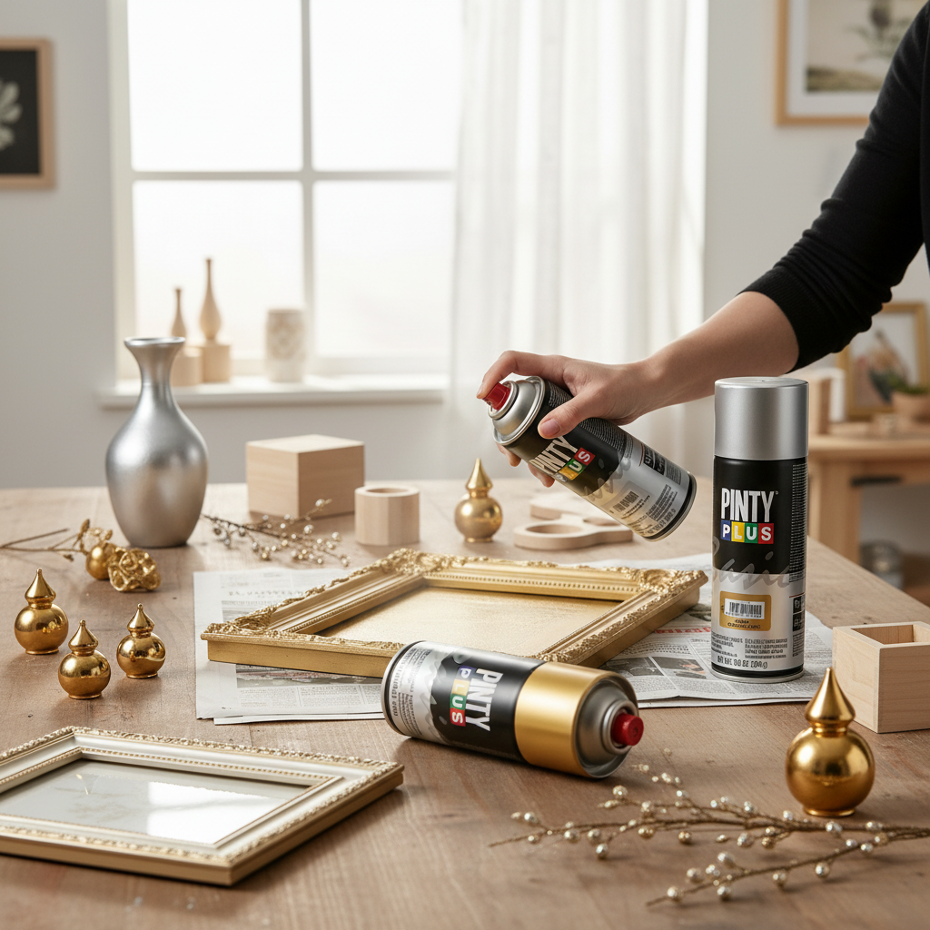 Pack Spray Pintura Oro + Barniz Brillo - 2 x 300g para Manualidades y Decoración