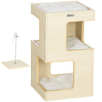 Tonera para gato, casa para gato, 2 niveles, incluye juguete, 34 cm x 34 cm x 60 cm, Natural + Gris claro