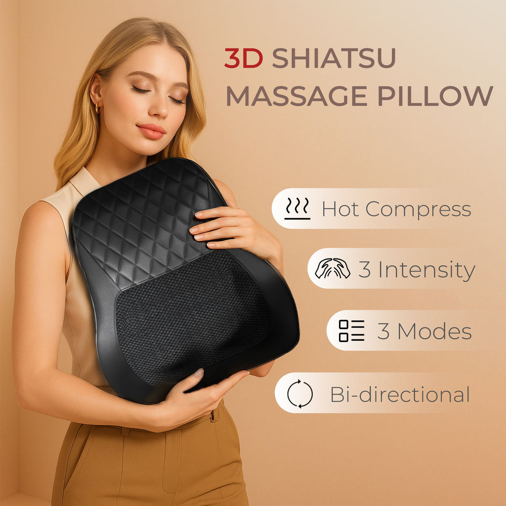 Cabezal de masaje shiatsu 3D sin cable, recargable, con calor, masajeador eléctrico portátil para el cuello, hombros y espalda, adecuado para el hogar, oficina y automóvil