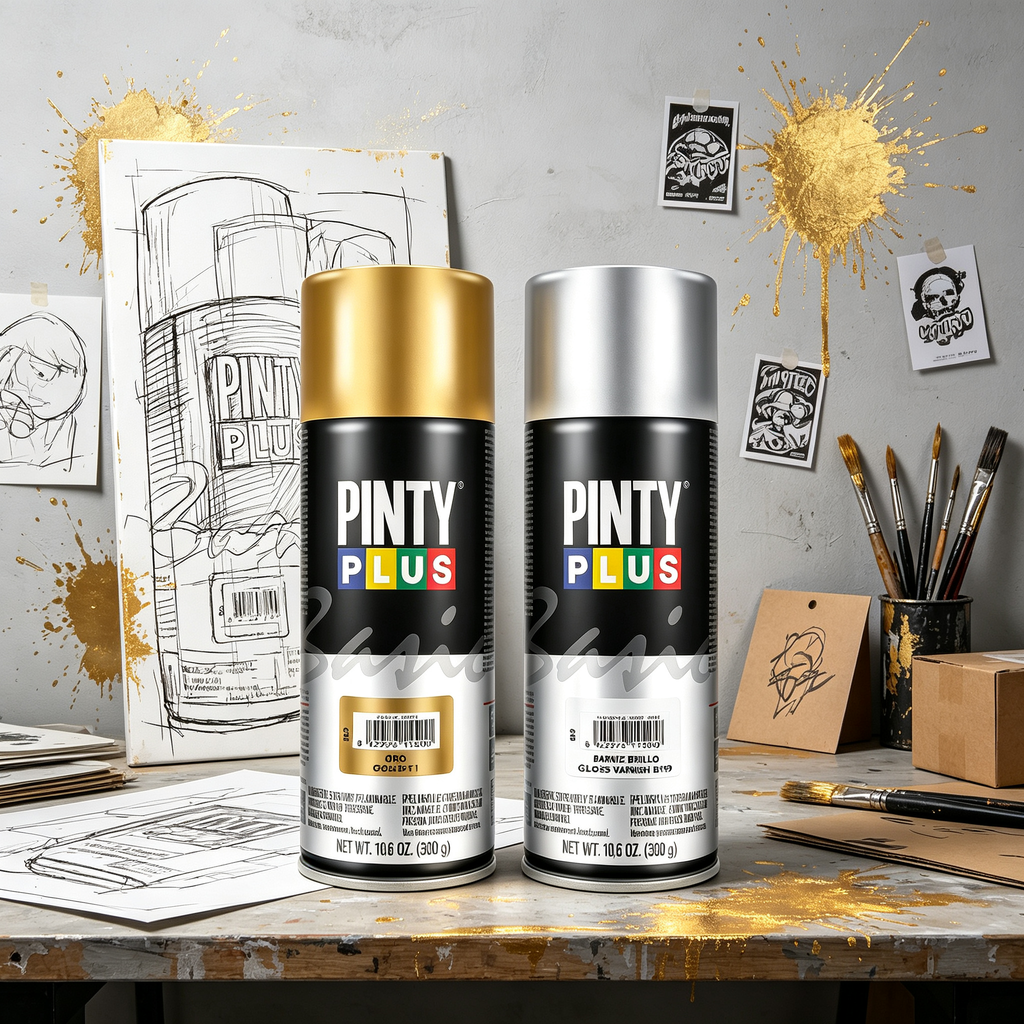 Pack Spray Pintura Oro + Barniz Brillo - 2 x 300g para Manualidades y Decoración