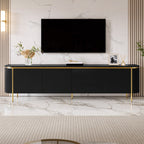 Armario bajo para TV con patas de hierro, 6 puertas, bordes redondeados y ranurado para cables, ideal para el salón
