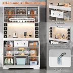 Armario de cocina, armario alto, armario de vinos con soportes de empotramiento ajustables, cajón, soporte para vasos de vino de acero inoxidable, compartimentos para botellas de vino, iluminación LED con cambio de color y enchufes, 180 × 105 × 40 cm