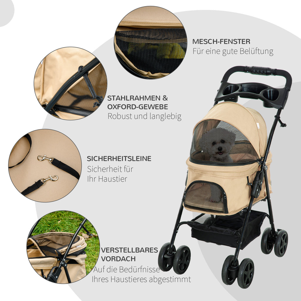 Cochecito para mascotas con función de plegado, ideal para perros y gatos pequeños, Oxford Khaki 67x45x96cm