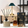 Set Decoración Masculina Premium 4 en 1 - Mesa Auxiliar + Mikado Pure + Perfume Saheb + Lámpara Verde