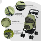 Cochecito para mascotas, plegable, 2 correas de seguridad, 2 porta-bebidas, 67 x 45 x 96 cm, Verde