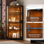 Armario vitrina de 165 cm con LED, armario lateral de cristal de seguridad de 4 niveles, moderno armario de vinos para figuras, coleccionables y vinos, para cocina y comedor