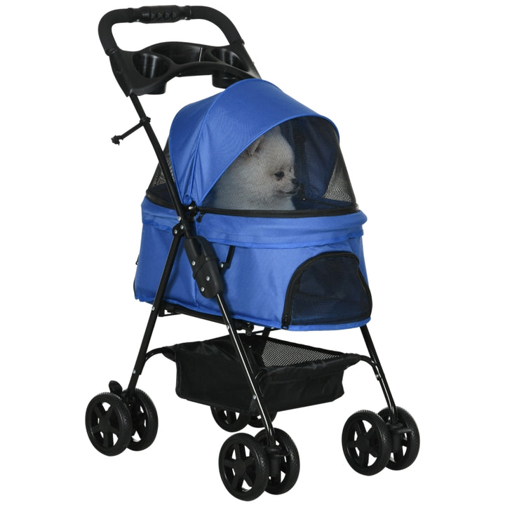 Cochecito para mascotas con función de plegado, cochecito para mascotas con ruedas dobles para perros y gatos pequeños, cochecito Oxford azul 67 x 45 x 96 cm