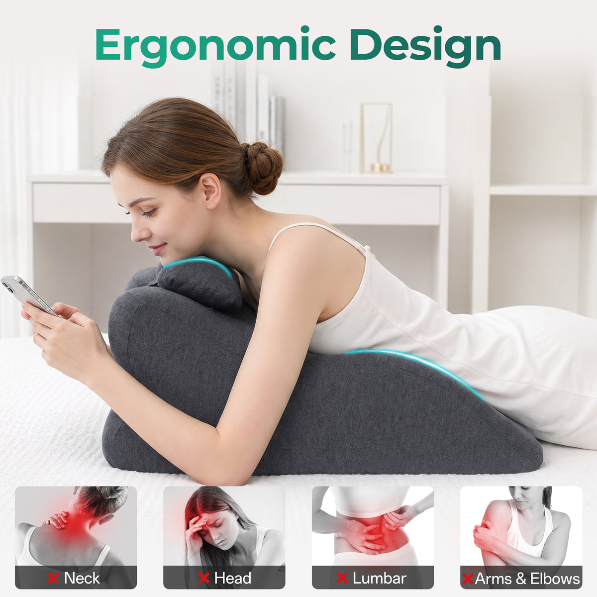 Cúshion de espuma de memoria ergonomico para dormir, para aliviar el dolor de espalda y GERD - Cúshion de apoyo elevado para dolores de espalda, para la recuperación después de operaciones y para leer, color gris oscuro