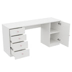 Mesa de escritorio, mesa de trabajo, mesa de computadora, con 4 cajones y una superficie de almacenamiento, muebles para niños, mesa de estudio con espacio de almacenamiento, empuñaduras de cerámica rosa, 155*45*74 cm, Blanco