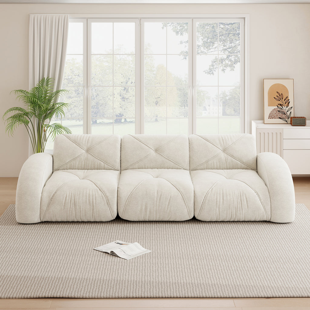 Sofá sin armazón, módulo de sofá tres plazas extra grande, hecho de cómodo material chenille, ideal para el salón, diseño antiresbaladizo, sin necesidad de montaje, color beige claro