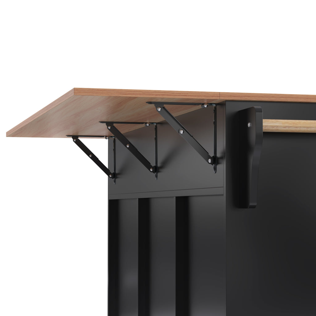 129x46(71)x91,5cm Esstischwagen /Anrichte con placa de mesa plegable, empotramientos internos en las puertas del armario, isla de cocina con 5 ruedas y estantes de intercambio y 2 cajones, para el comedor, negro
