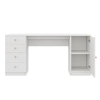 Mesa de escritorio, mesa de trabajo, mesa de computadora, con 4 cajones y una superficie de almacenamiento, muebles para niños, mesa de estudio con espacio de almacenamiento, empuñaduras de cerámica rosa, 155*45*74 cm, Blanco
