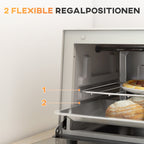 Miniforno de 9L con placa de hornear, rejilla de grill, 100 °C-230 °C, temperatura y tiempo de cocción ajustables, temporizador de 60 min, 750W, acero inoxidable, crema blanca