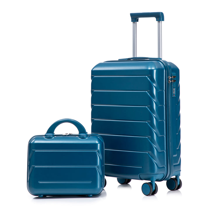 Set de maletas con ruedas ABS de 2 piezas de 14"/19" con candado numérico y bolso de cosméticos de 14" (azul oscuro)