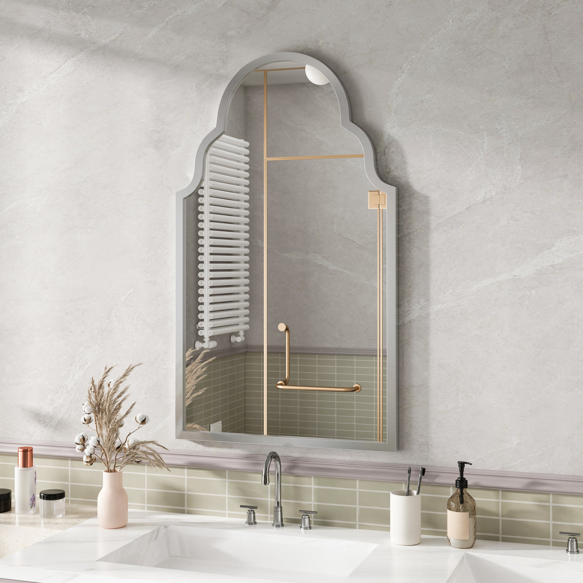 Espejo rectangular de 61x101CM, espejo rectangular plateado, espejo de pared con marco de metal, espejo de baño para la pared, para el baño, la sala de estar, la decoración de la pared del dormitorio