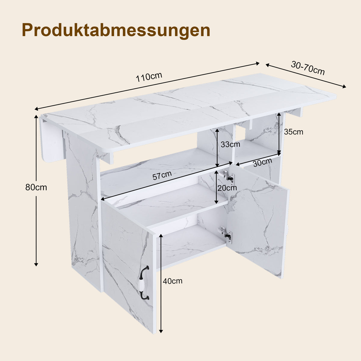 Mesa de comedor plegable rectangular móvil de 110x70x80 cm, multifuncional con 5 plataformas de almacenamiento y 5 ruedas con freno (4 fijas), ahorra espacio para cocina, casa, oficina, residencia estudiantil, estilo mármol blanco