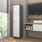 Gabinet de almacenamiento para limpieza de metal esbelto con puerta cerradora, estantes y barra de colgado, 65" de alto, organizador de utilidades para cocina, despensa, oficina, taller y garaje