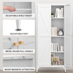 Gabineté de almacenamiento metálico de dos puertas para despensa de la cocina, con estantes ajustables, gabineté alto de acero para la cocina, salón, comedor y oficina, blanco