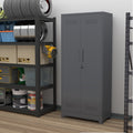Gabinet de almacenamiento para escobas con puertas con cerradura y estantes, gabinete de almacenamiento metálico de 65" de alto con varilla de colgado y anzuelos S, gabinete de almacenamiento de herramientas de limpieza